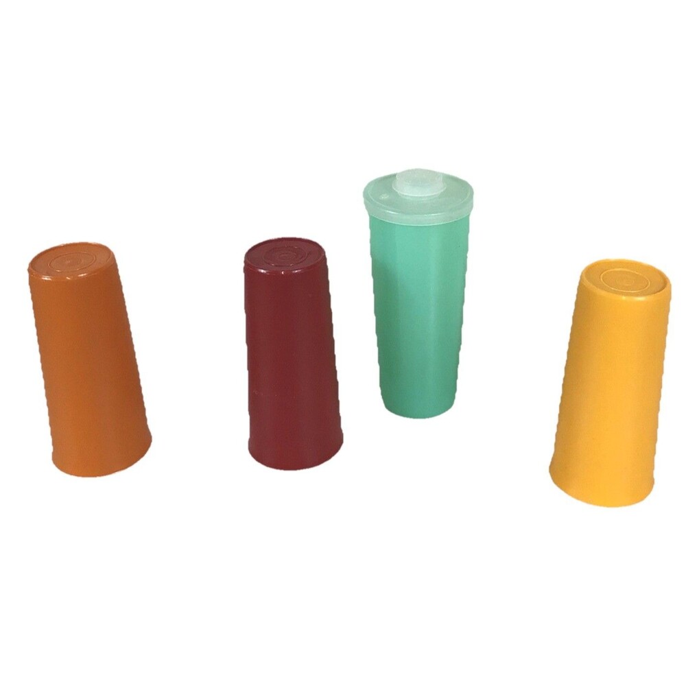 Three Vintage Tupperware Cups Multicolor With Sea Green Tumbler /sprinkler Lid